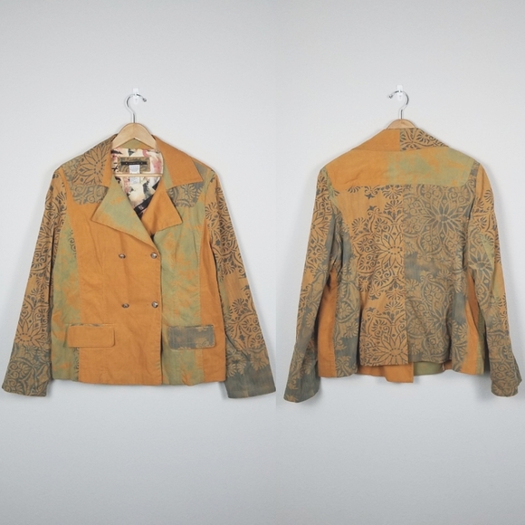 Vintage 90s Y2K Alain Weiz Sport Printed Double-breasted Corduroy Jacket Sz 18 - Picture 3 of 15